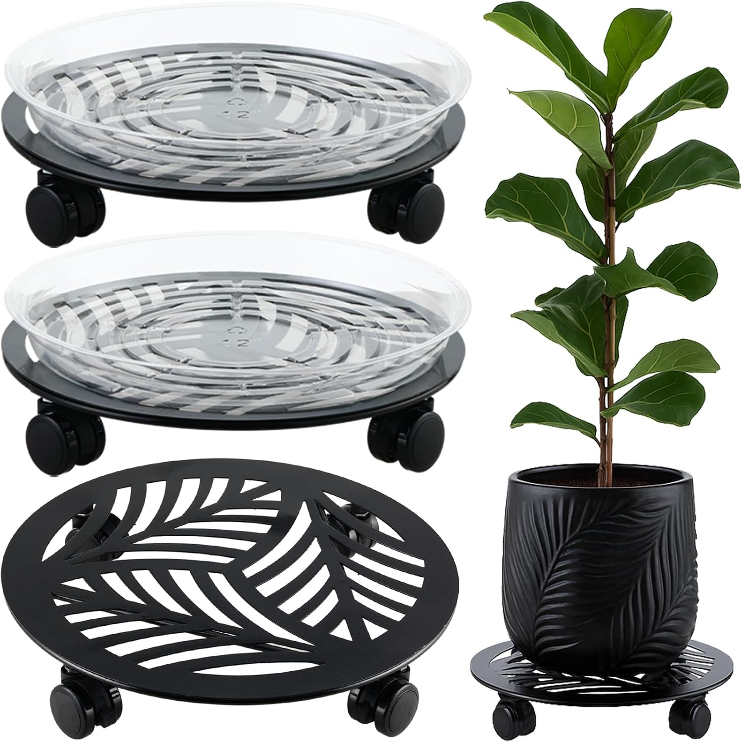 Large Metal Plant Caddy with PU Wheels for Easy Plant Moving