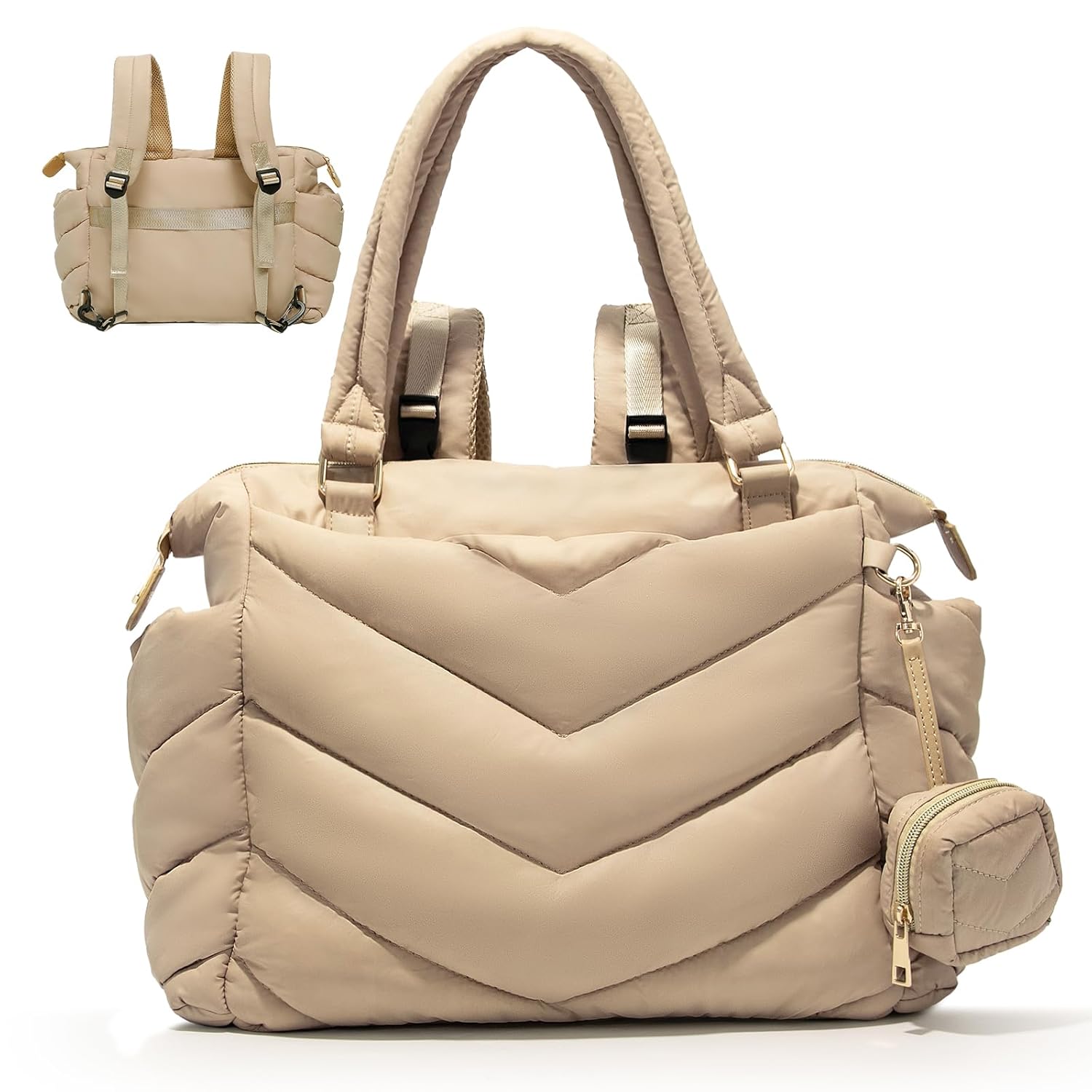 Convertible Mommy Bag with 10 Pockets - Apricot