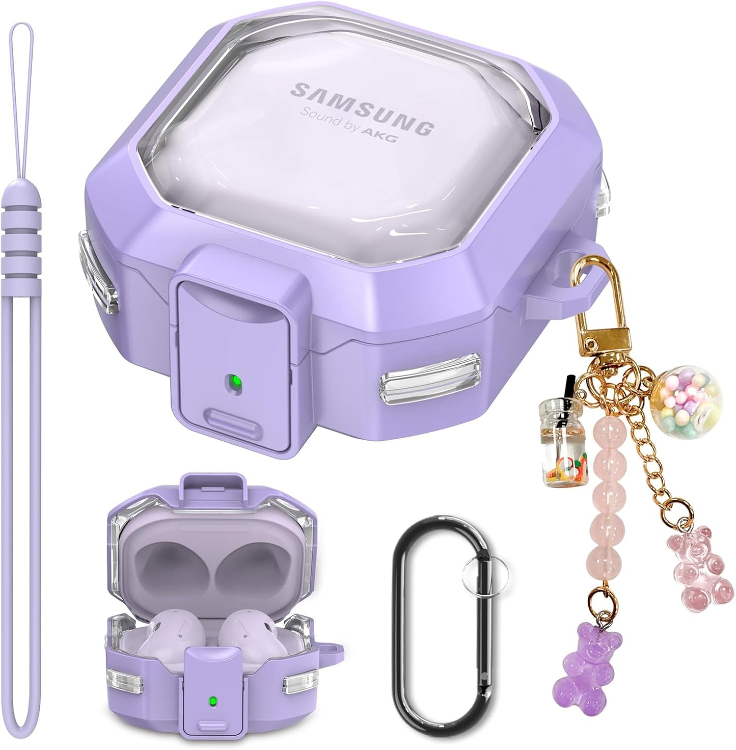 Samsung Galaxy Buds 2 Pro Case | Anti-Drop Stand + Candy Charm | Purple