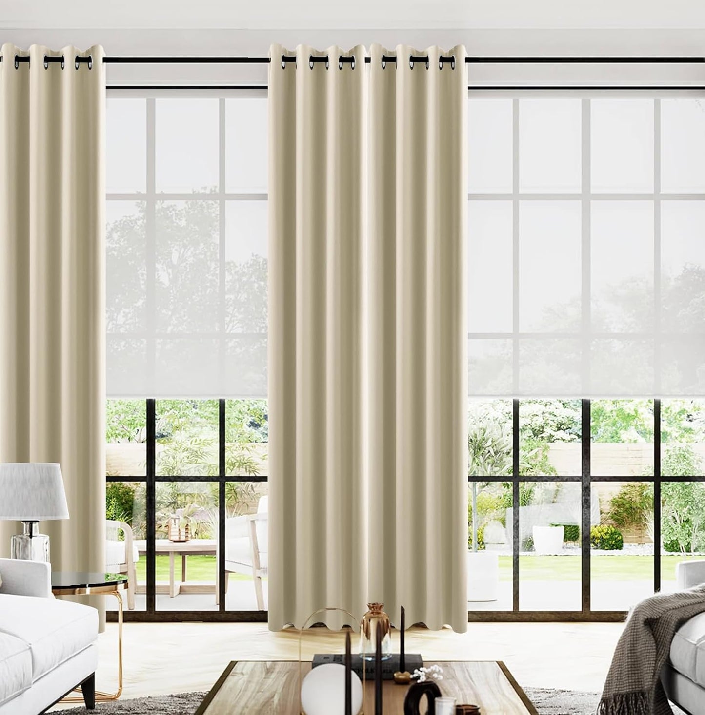 KOUFALL Beige Living Room Curtains for Total Blackout Effect