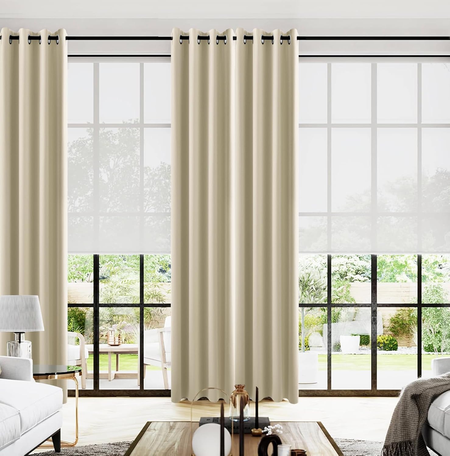 KOUFALL Beige Living Room Curtains for Total Blackout Effect