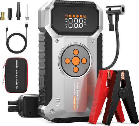 Ultra-Powerful 4000A Jump Starter + Air Compressor
