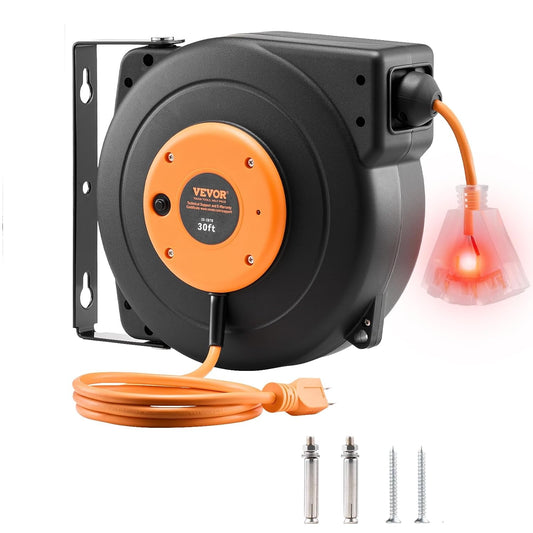 VEVOR Retractable Extension Cord Reel 30 FT for Garage Use