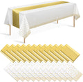White and Gold Tablecloth and Runner Set 24 Pack - Elegant Disposable