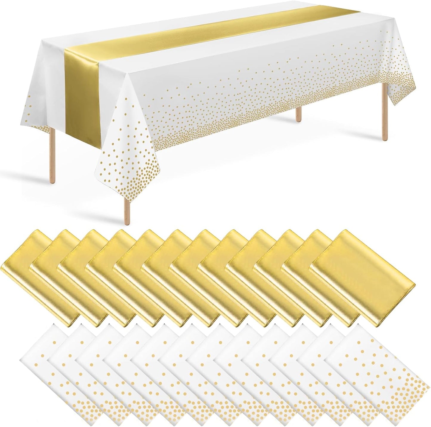 Elegant 24 Pack White and Gold Tablecloth Set for Parties