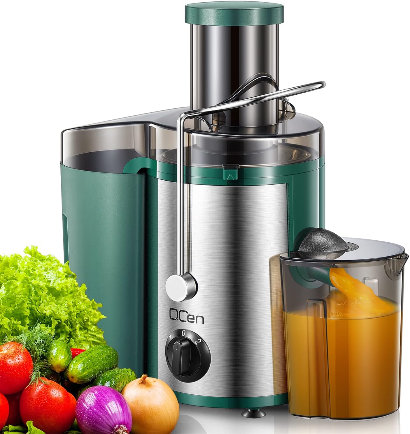 QCen Juicer Machine - 500W Centrifugal Juicer with Wide Mouth