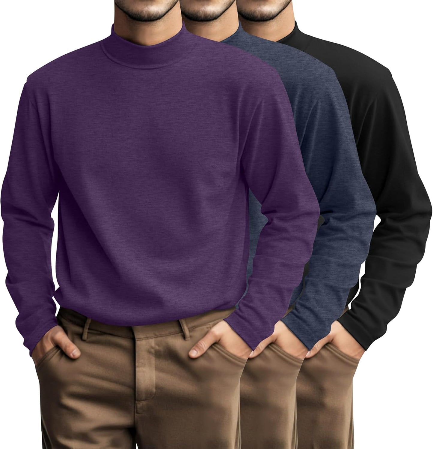 Plus Size Men's Mock Turtleneck Shirt 3 Pcs Casual Wear