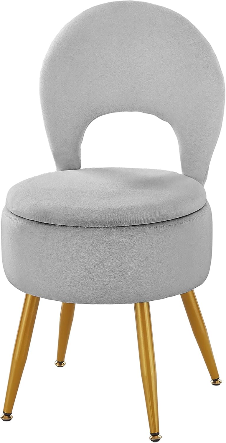 Vanity Stool with Storage and Backrest for Elegant Spaces