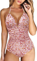 V Neck One Piece Swimsuit - Tummy Control Ruched Halter RXRXCOCO
