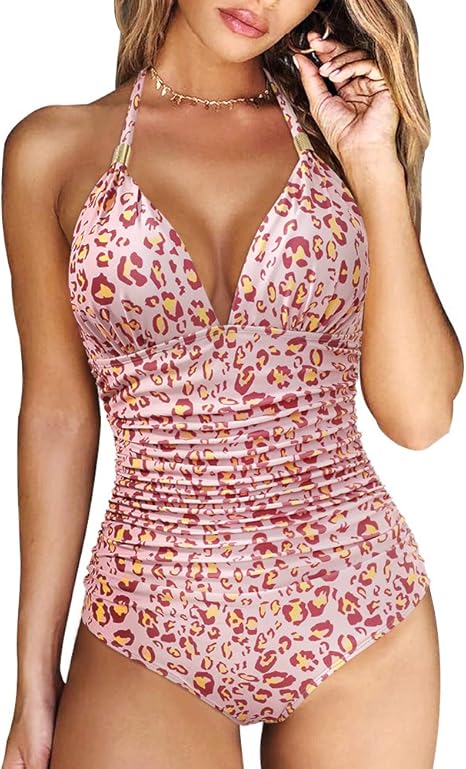 RXRXCOCO Women V Neck One Piece Swimsuits for Tummy Control