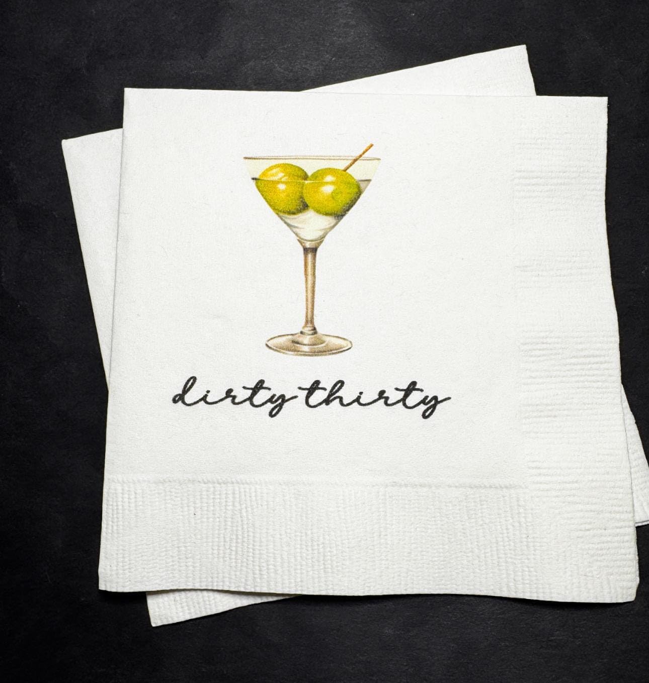 30th Birthday Cocktail Napkins Set - Dirty Thirty Olive Martini