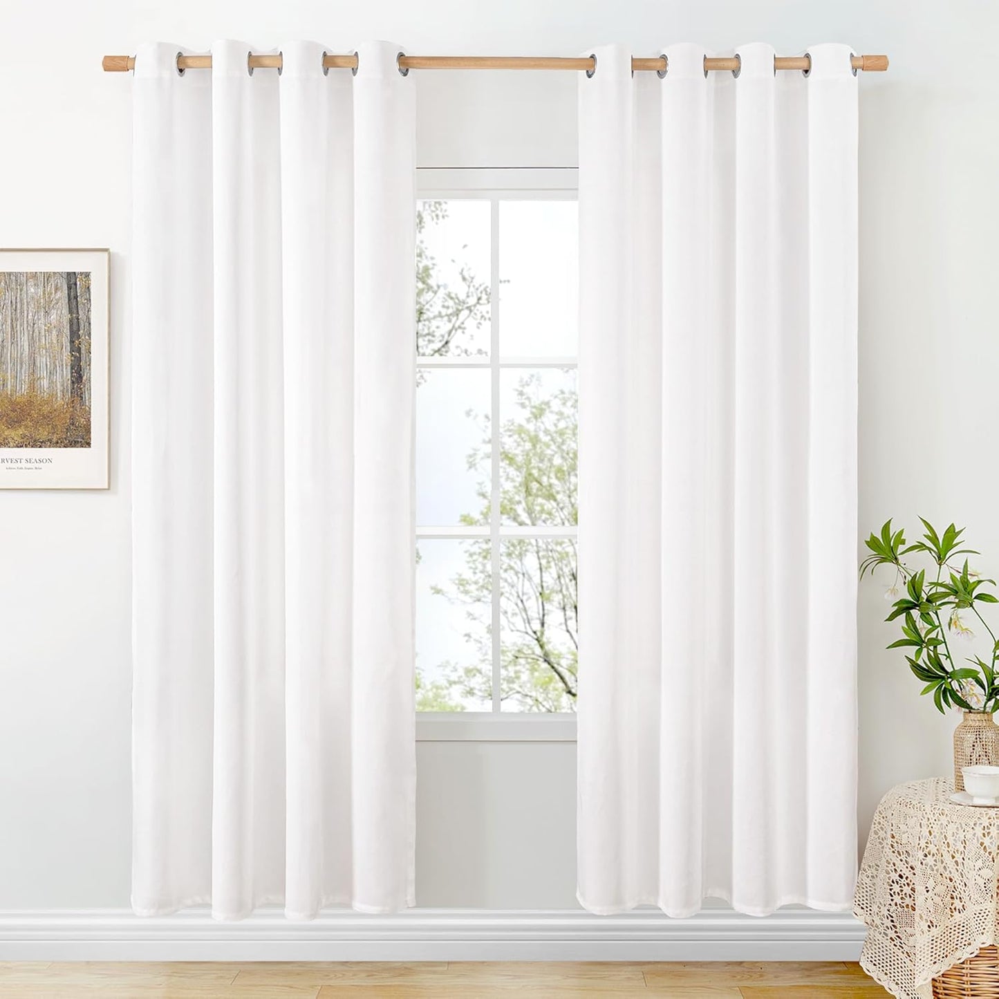 BGment White Linen Curtains for Living Room with Grommets