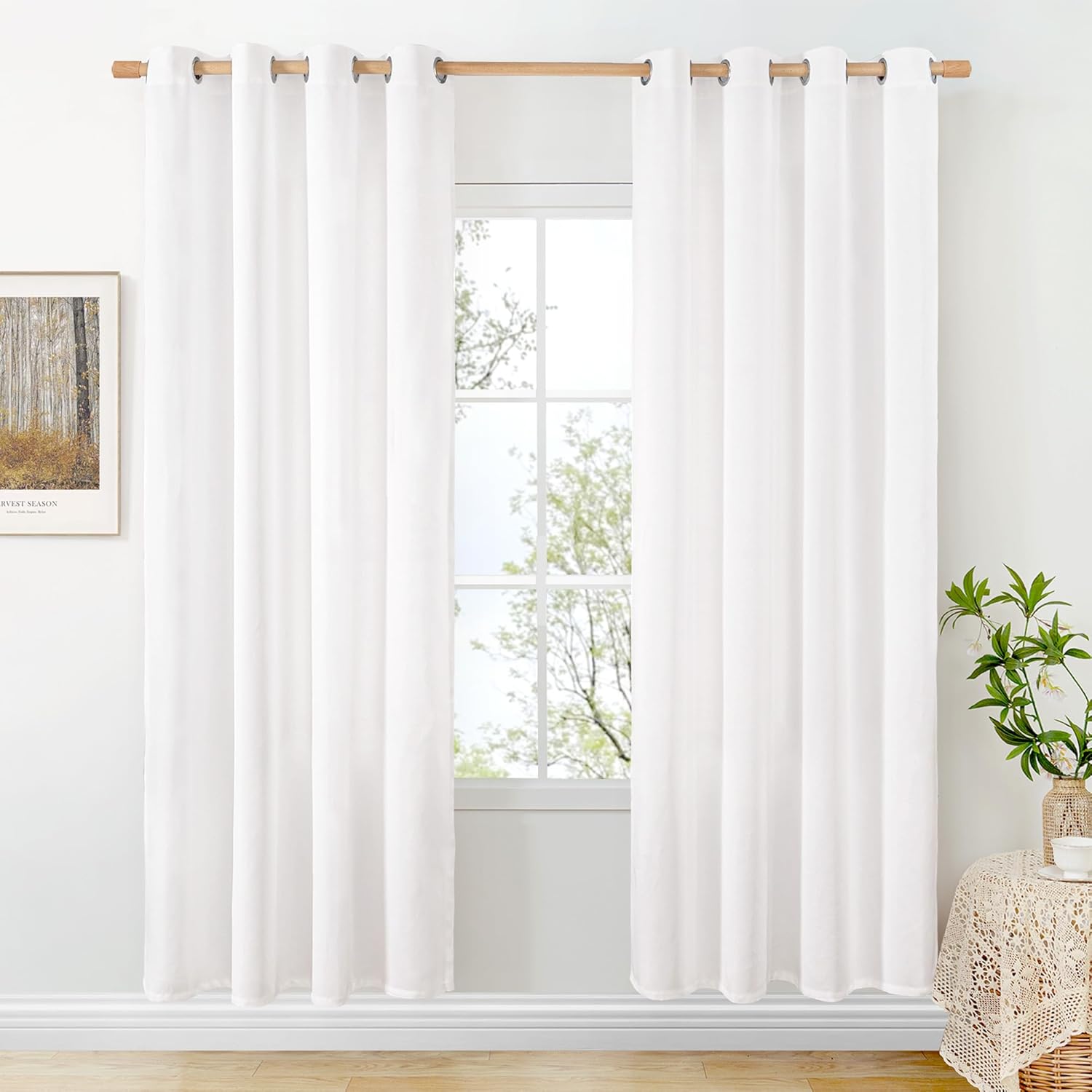 BGment White Linen Curtains for Living Room with Grommets