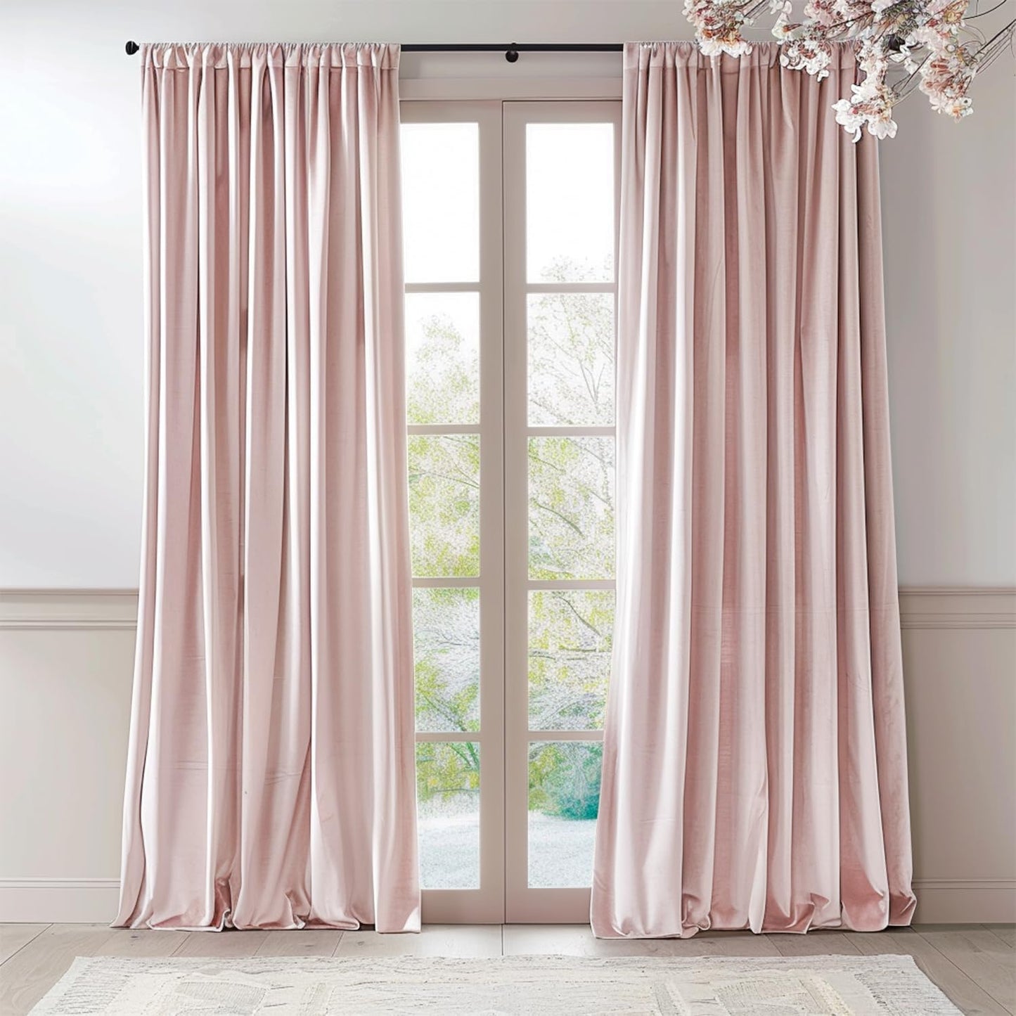 Lazzzy Dust Pink Velvet Curtains for Room Darkening Luxury