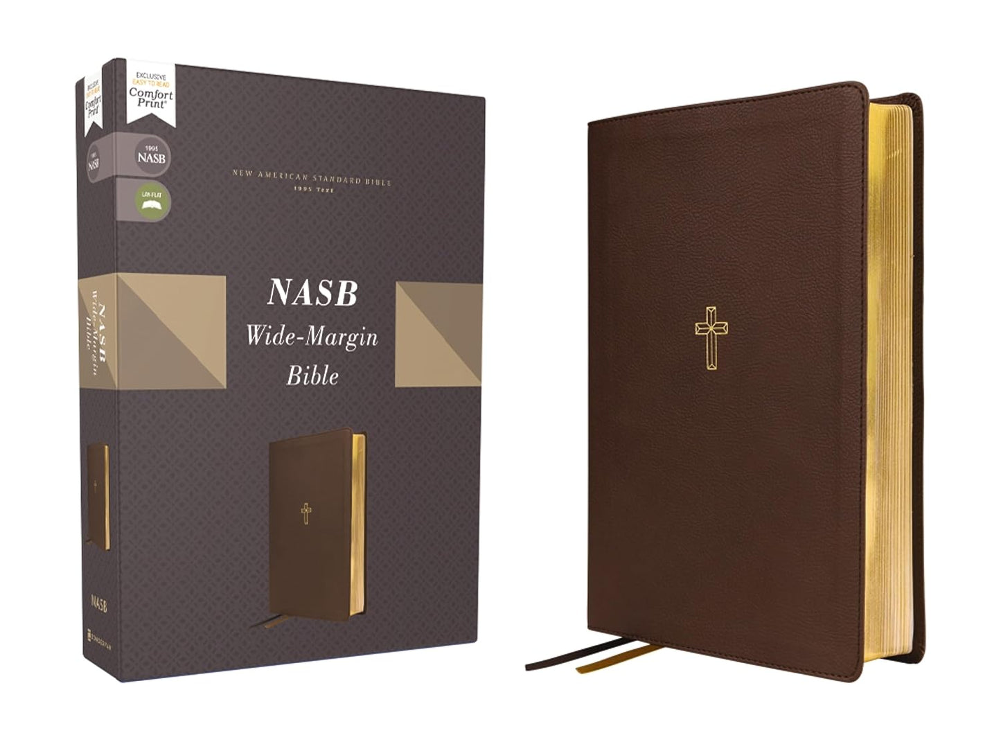 NASB Wide Margin Bible Leathersoft Brown Red Letter Comfort Print