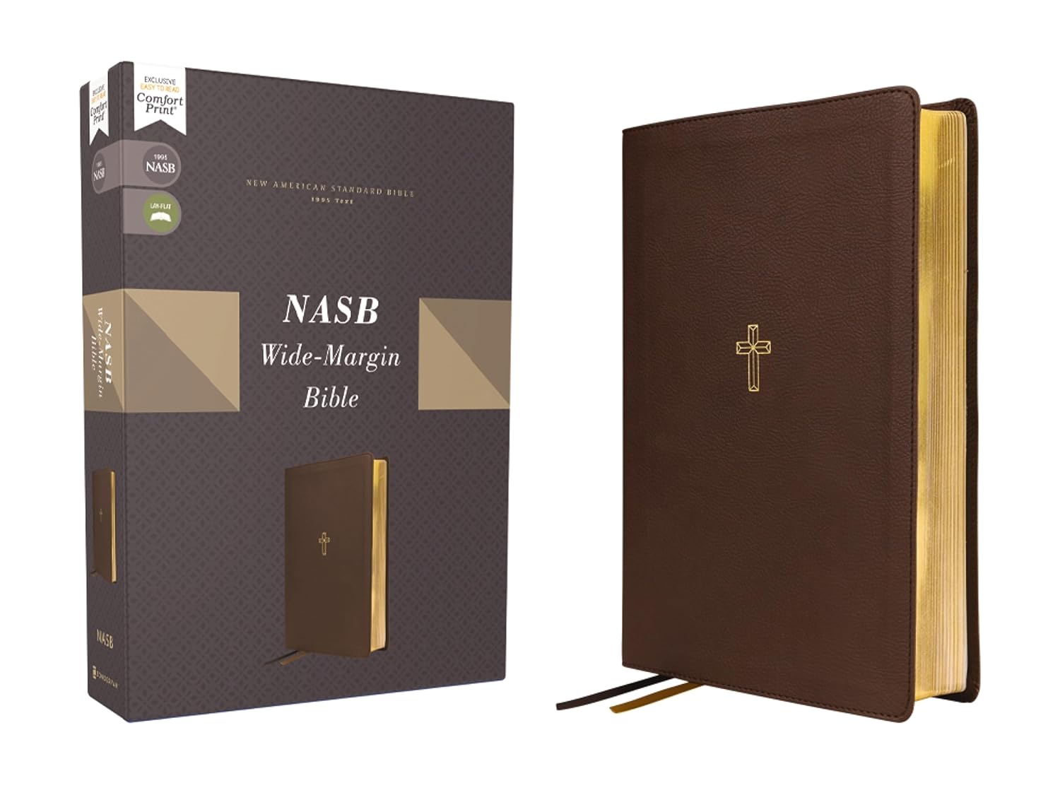 NASB Wide Margin Bible Leathersoft Brown Red Letter Comfort Print