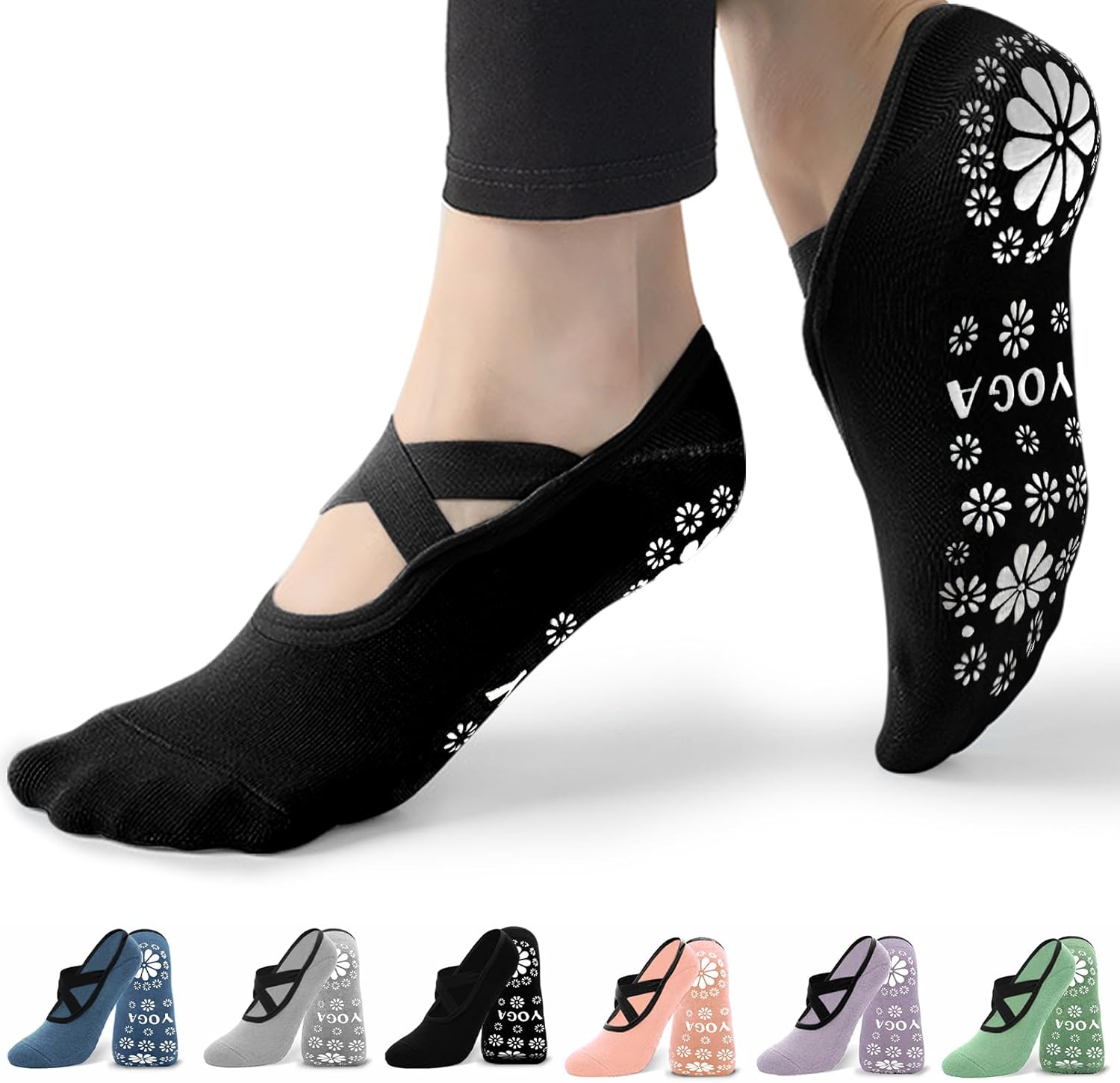 Non-Slip Yoga Socks 3/6 Pairs | US Sizes 6.5-10 | RainFlowwer