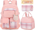 3PCS School Backpack for Student Women Girls Plaid Pink - Waterproof