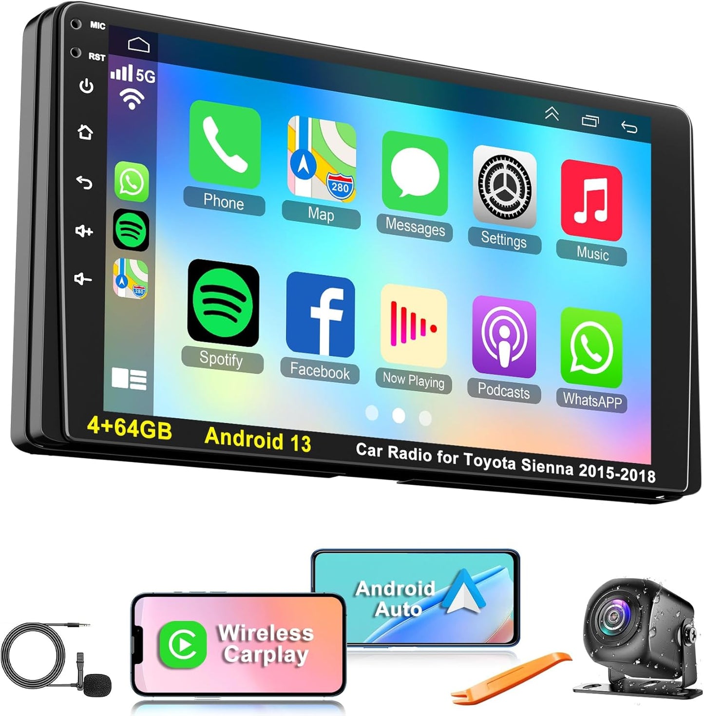 4G+64G Car Radio Stereo for Toyota Sienna with Wireless Carplay