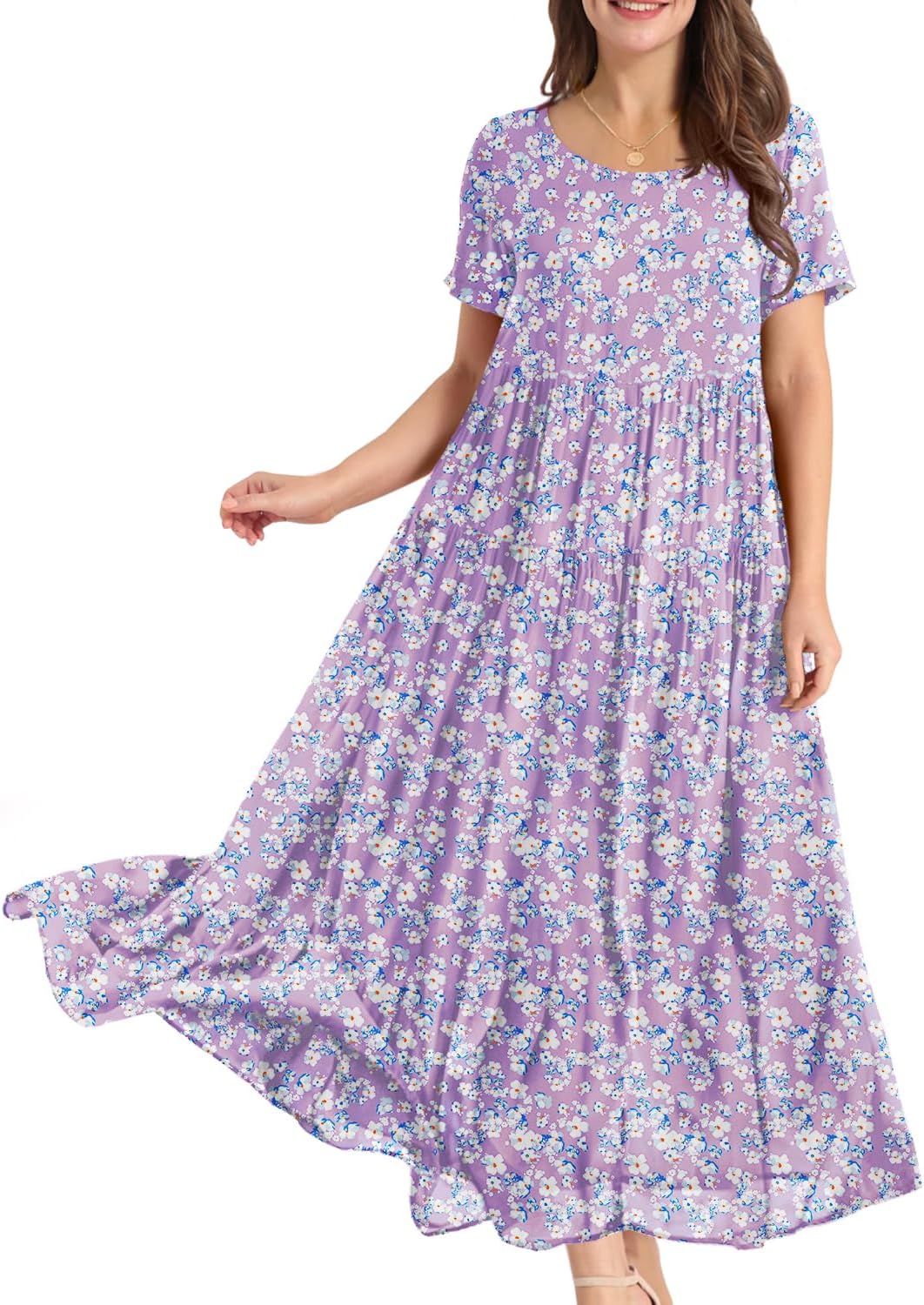 YESNO Women Casual Loose Bohemian Floral Dress with Pockets
