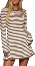 Womens Striped Pullover Sweater Tunic Mini Dress - Cozy Fall Staple