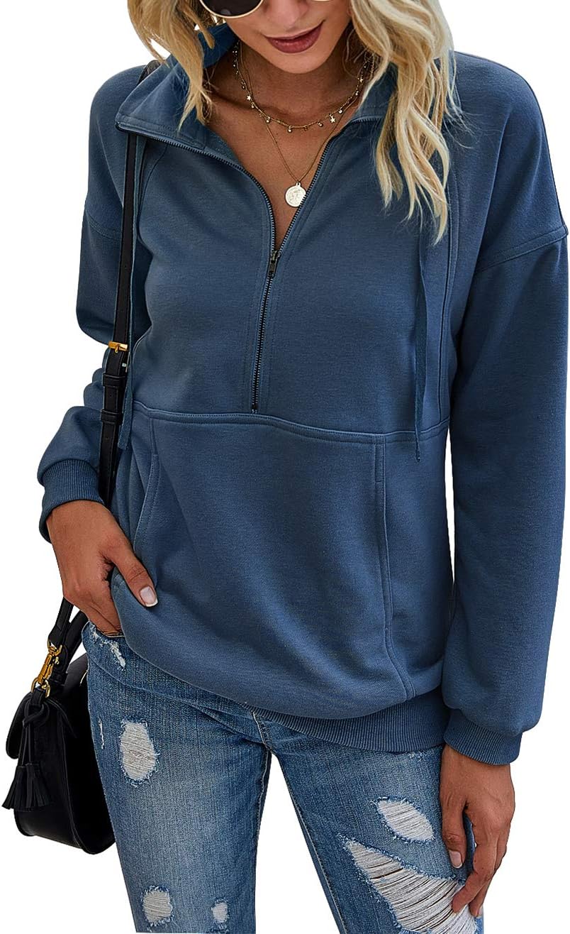 PRETTYGARDEN Women's Casual Long Sleeve Zipper Sweatshirt Tops