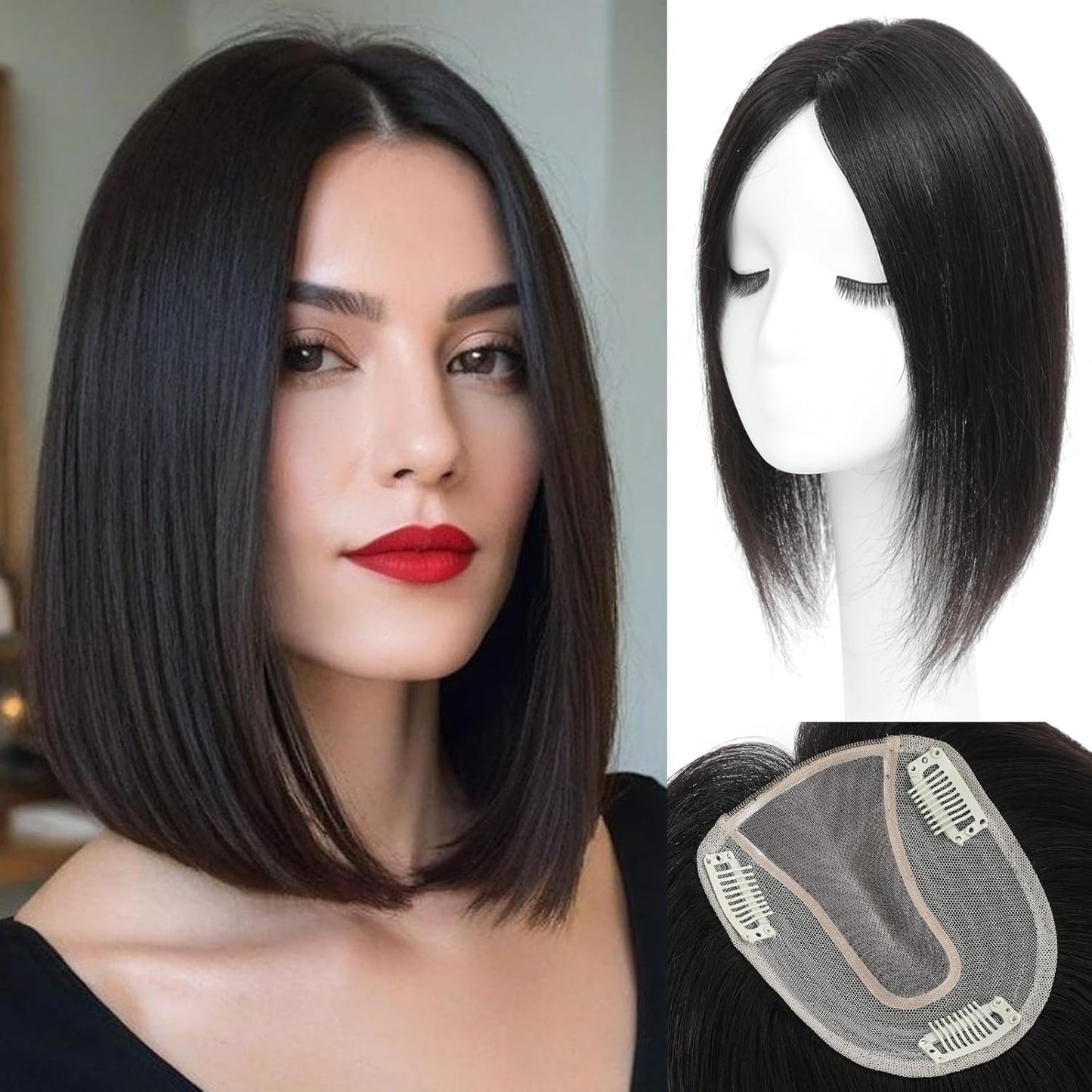 Hair Toppers for Women Real Human Hair 12 Inch Upgrade Mono Base