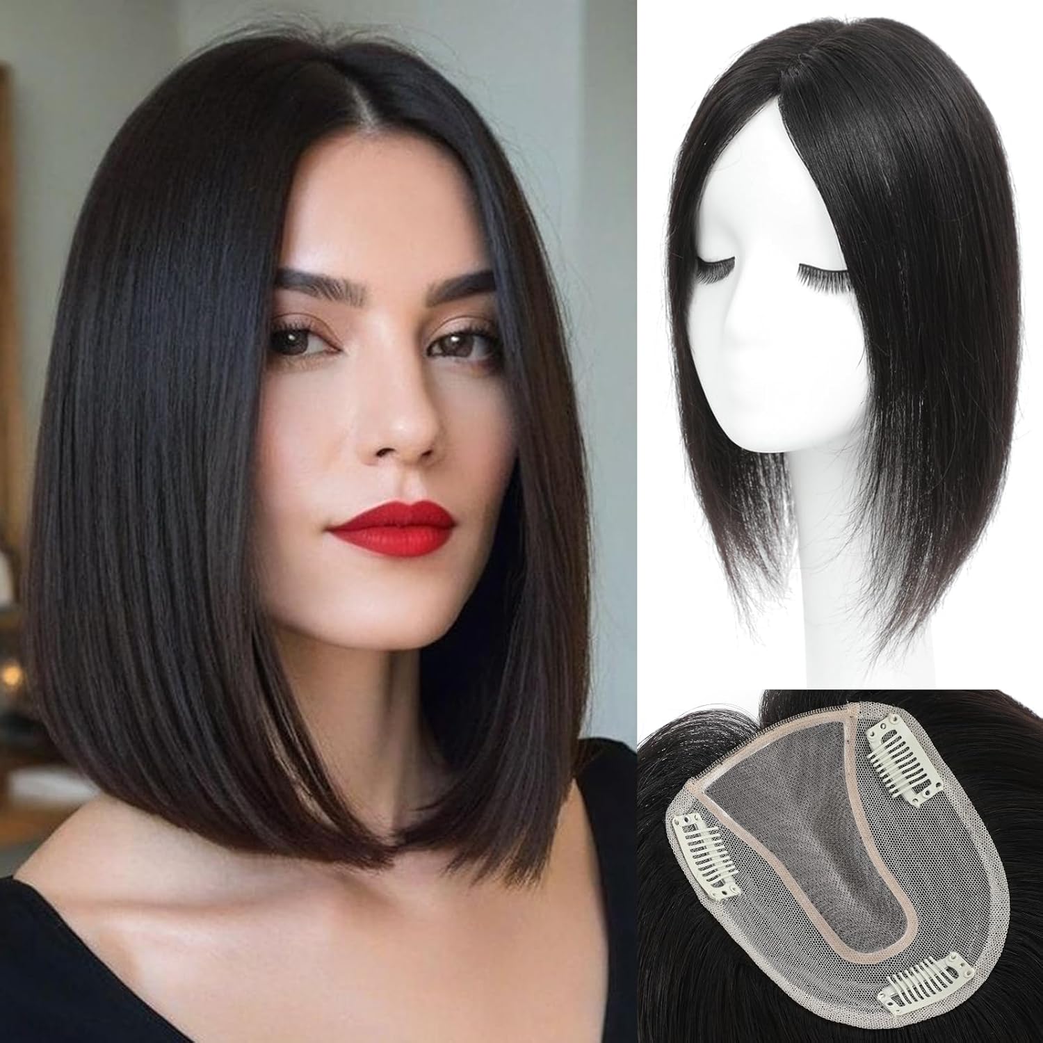 Hair Toppers for Women Real Human Hair 12 Inch Upgrade Mono Base