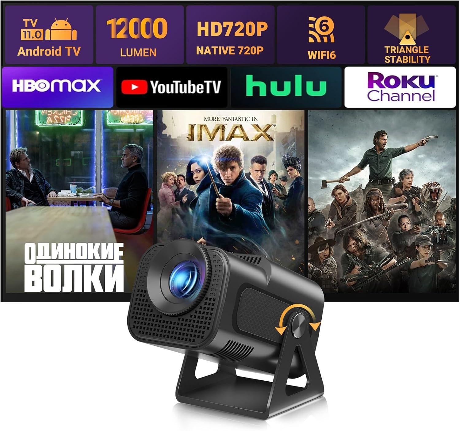 HD Smart Mini Projector WiFi6 BT 4K