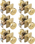 6 Pack Gold Interior Door Knobs for Bath & Bed - Satin Brass Modern