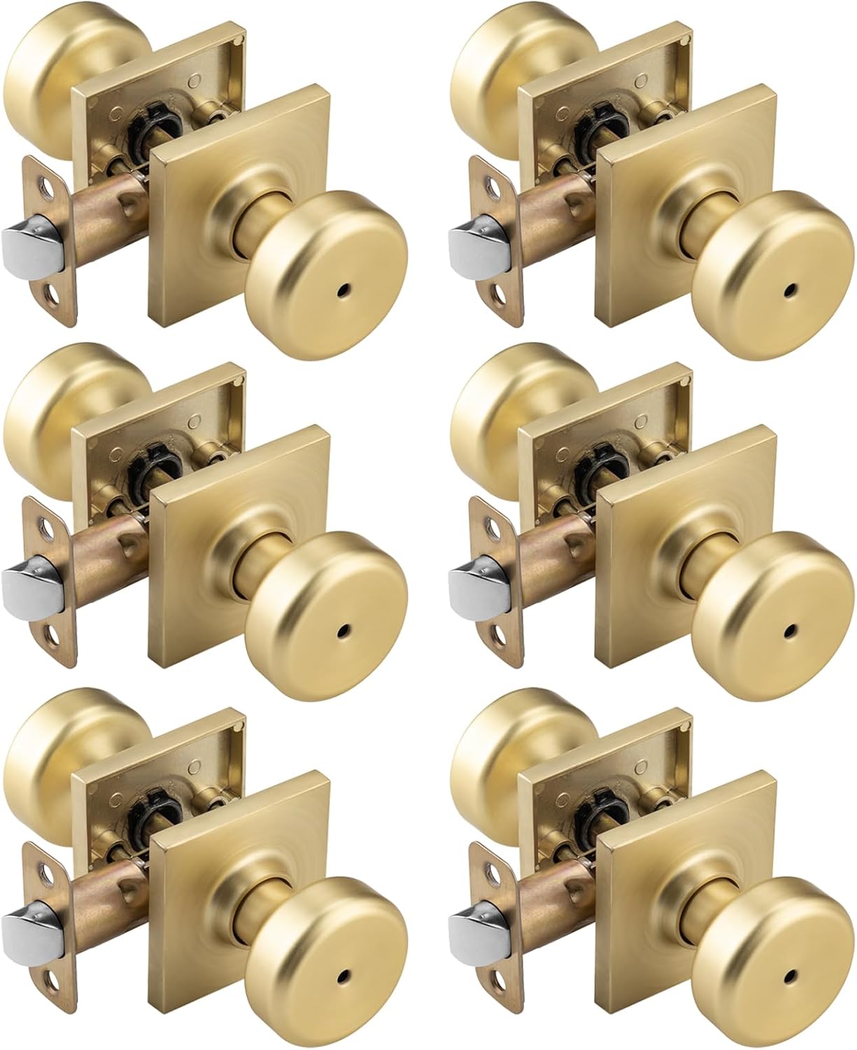 6 Pack Gold Interior Door Knobs for Bath & Bed with Lock
