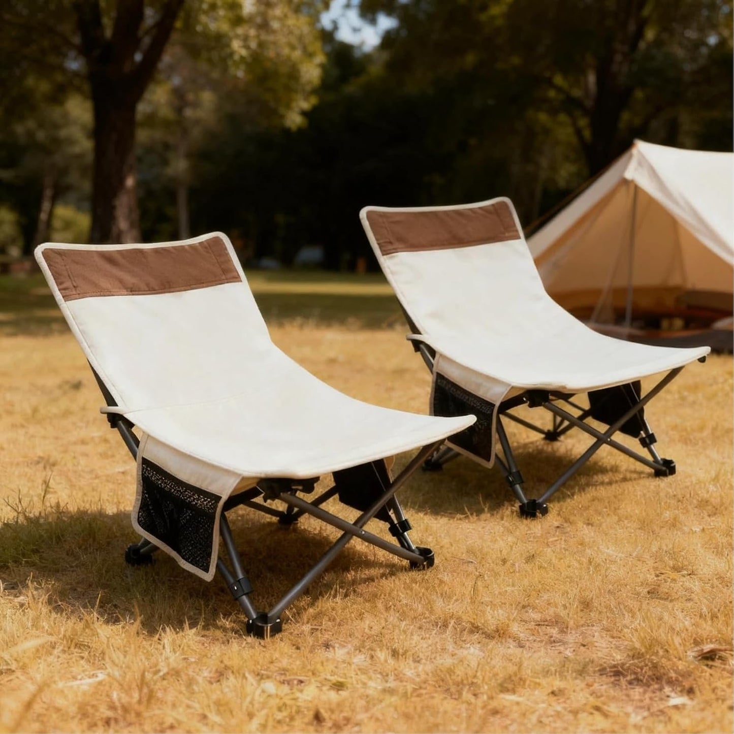 Compact Backpack Camping Chairs with Adjustable Backrest & Pocket