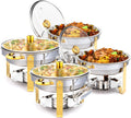 ROVSUN 5QT Round Chafing Dish 4-Pack Buffet Set - Elegant Gold Accent