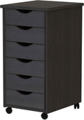 ADEPTUS 6 Drawer Roll Cart, Black - Solid Wood Mobile Storage