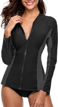 ATTRACO Women's Rashguard Swimsuit Zip Front UPF 50 (Style FM13)