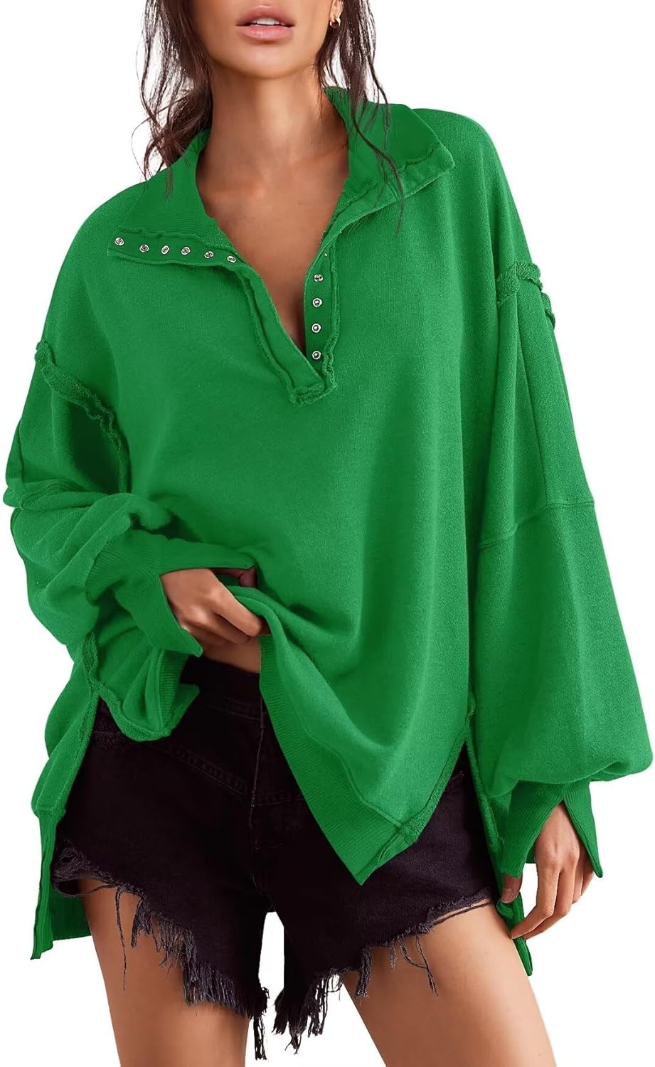 Trendy Henley Pullover Button Sweatshirts for Women S-2XL