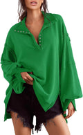 Sweatshirt for Women Henley Pullover Button Tunic S-2XL - Oversized