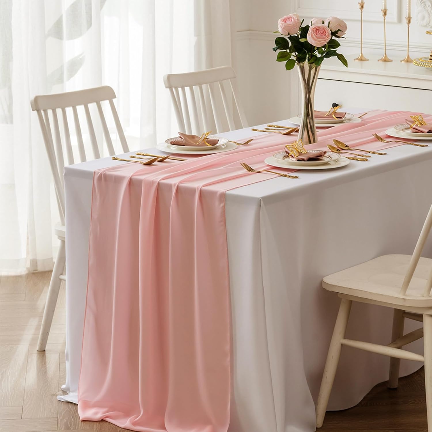 12 Pack Light Pink Chiffon Table Runners for Elegant Events