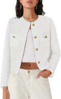 Women's Tweed Cropped Blazer Jacket - Smart Work to Casual