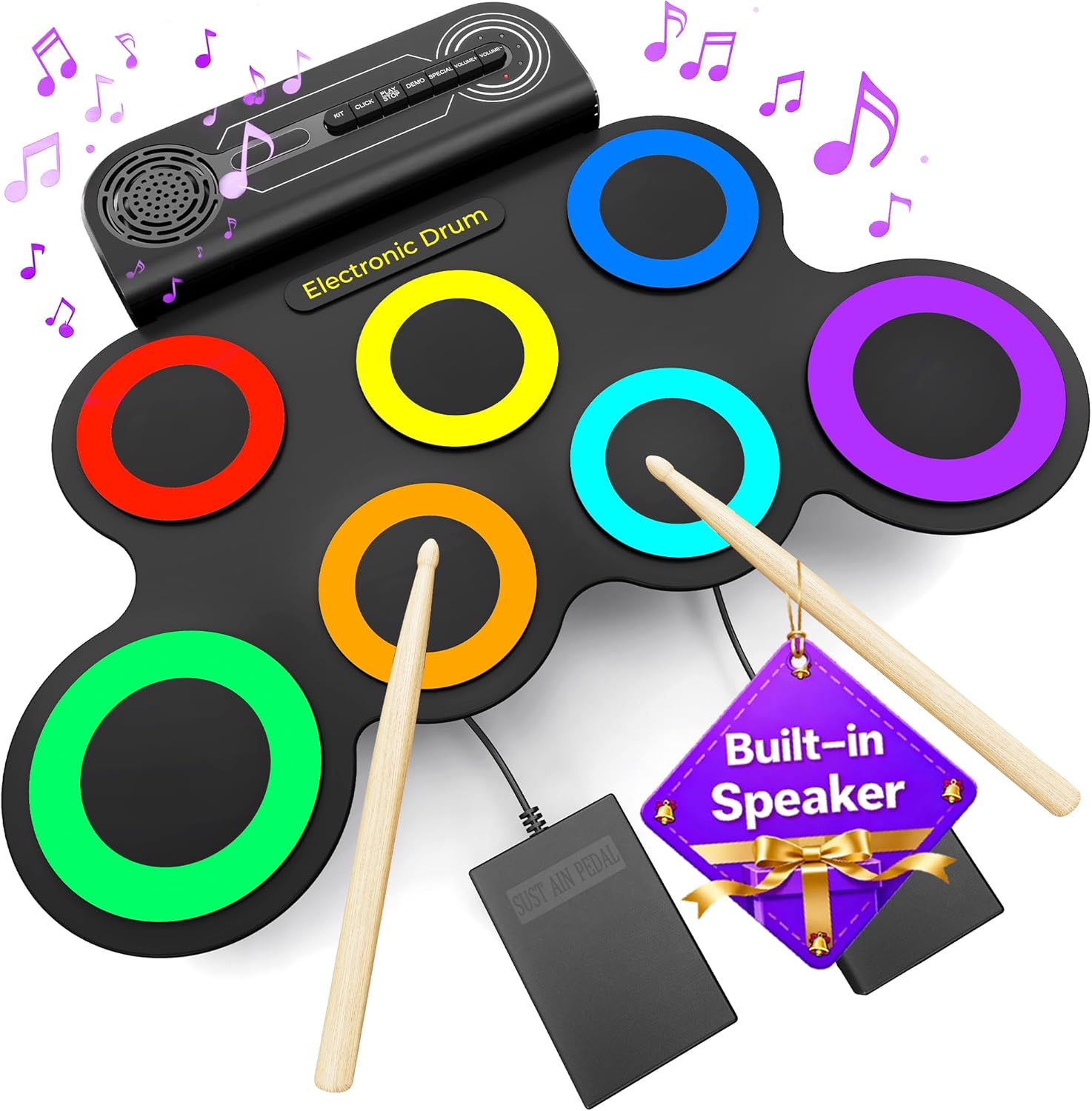 Electric Drum Set with Built-in Speaker for Kids' Fun