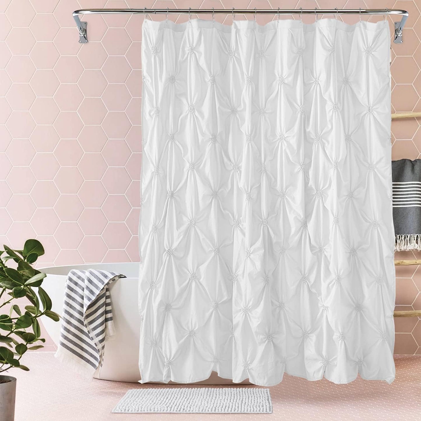 JSLOVE Pinched Pleat Shower Curtain Set - Elegant Farmhouse Decor for Bathroom