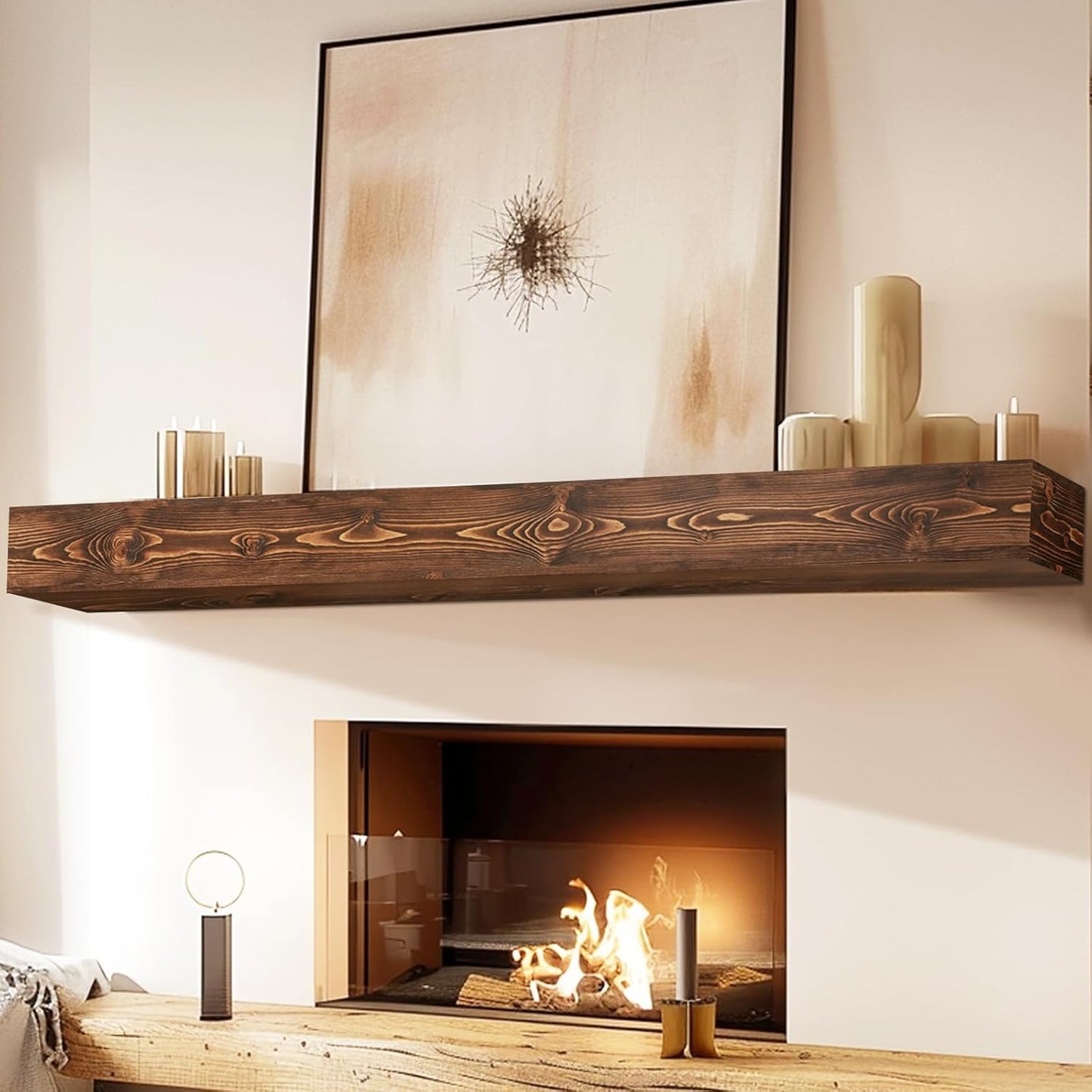 72in Handmade Solid Wood Fireplace Mantel for Home Decor