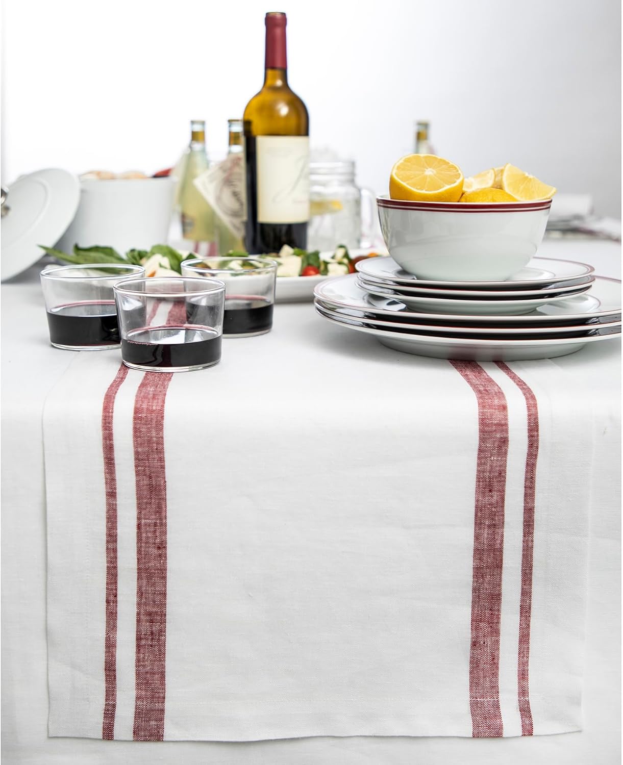 Elegant Burgundy and White Linen Table Runner for Every Occasion