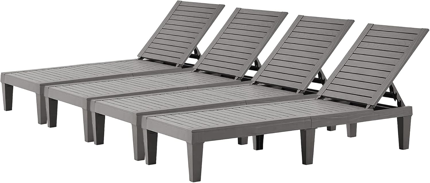 Outdoor Lounge Chaise Set of 4 with Adjustable Backrest for Comfort