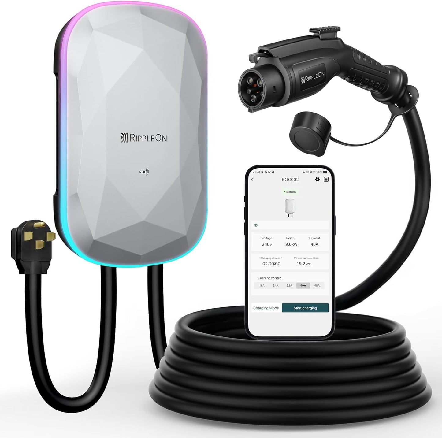 RIPPLEON Level 2 EV Charger - Smart WiFi Enabled