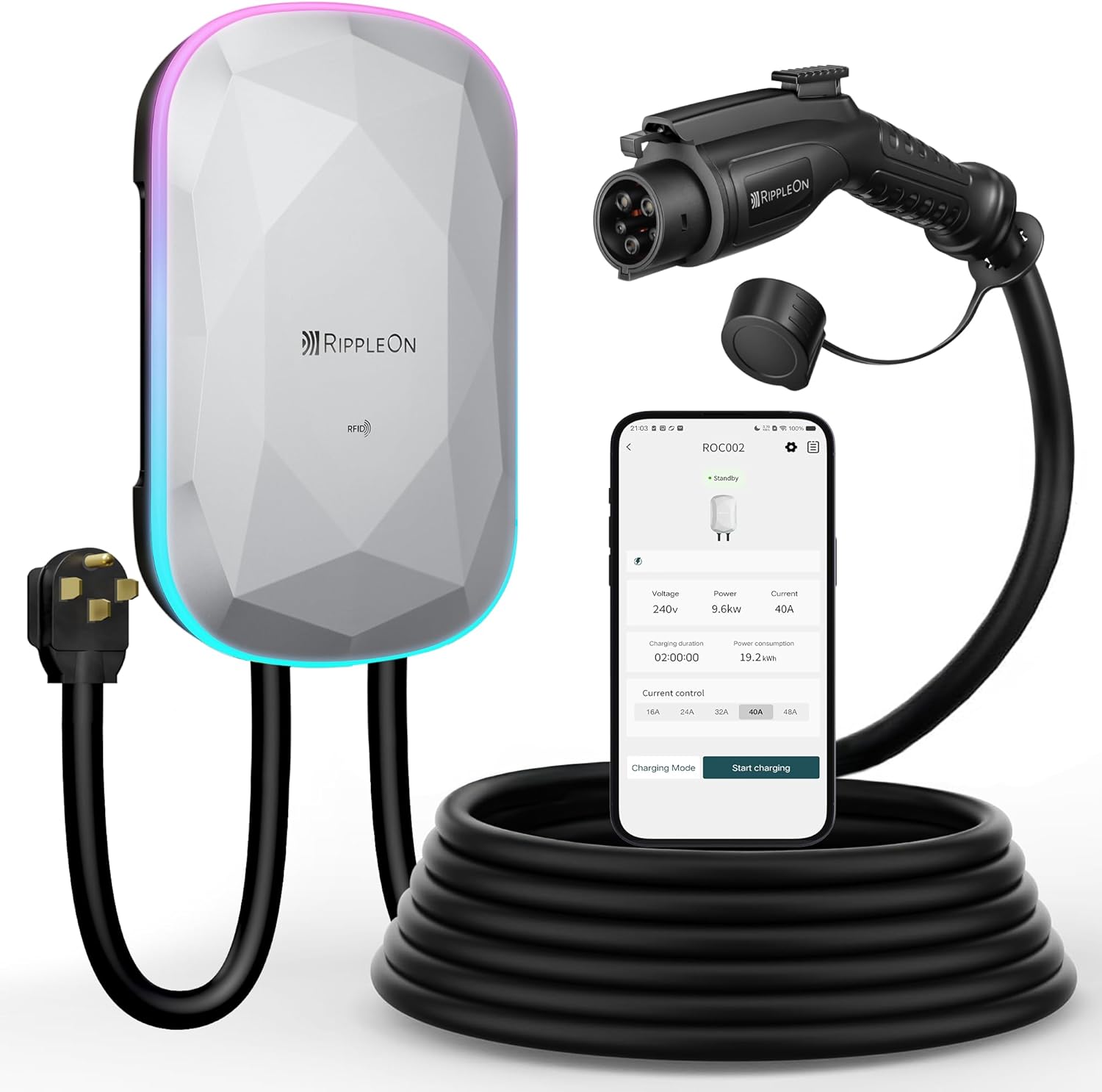 RIPPLEON Level 2 EV Charger - Smart WiFi Enabled