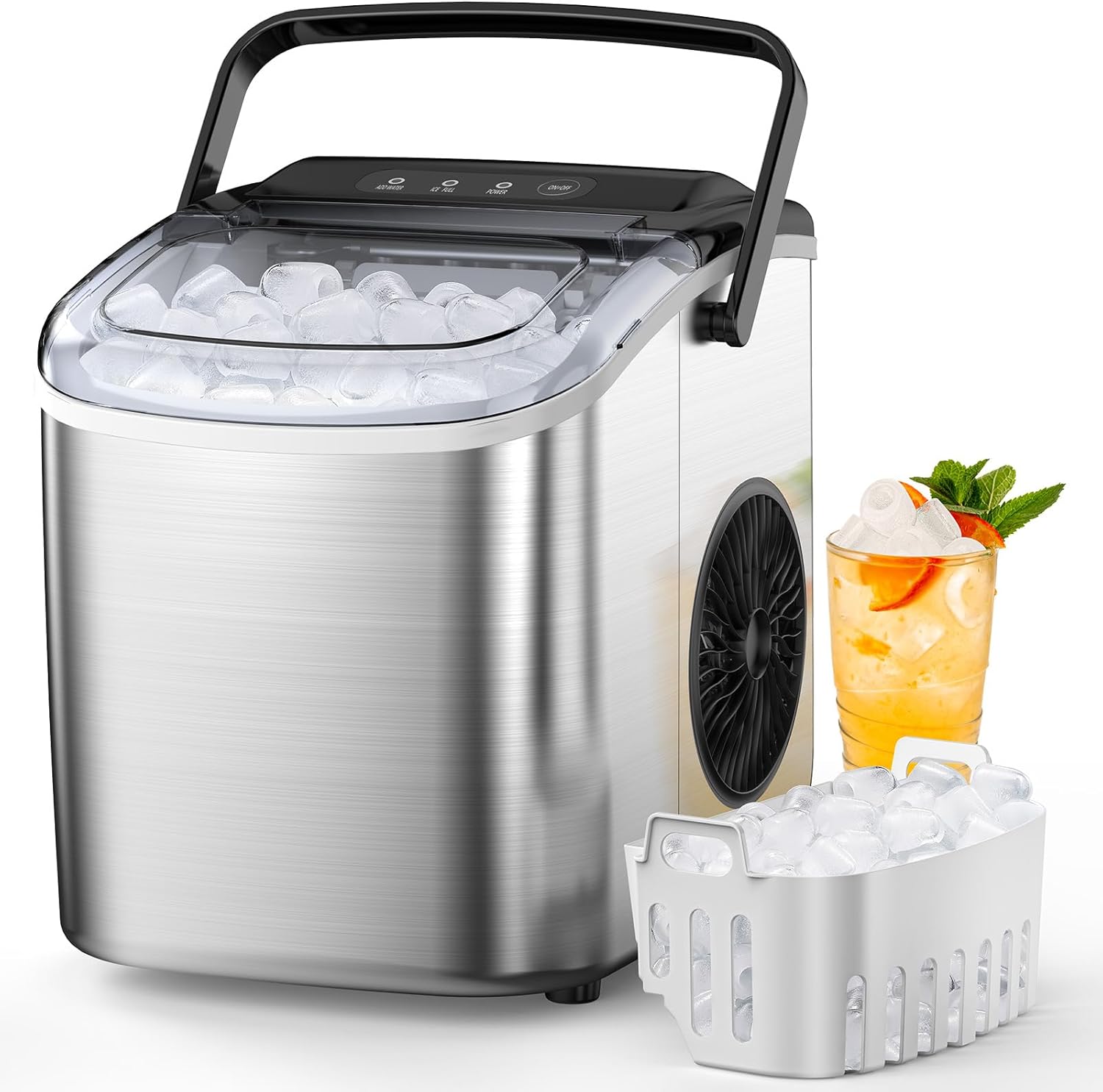 Electactic Stainless Steel Ice Maker - 26.5Lbs/Day, 6-8 Mins Quick Ice, Portable with Auto-Cleaning
