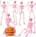 Pink Halloween Hanging Skeletons 6 Pack - 16in Poseable Decor