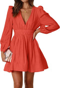 Mini Deep V Sexy Long Sleeve Dress - Flowy A-line Mini for Events Feel