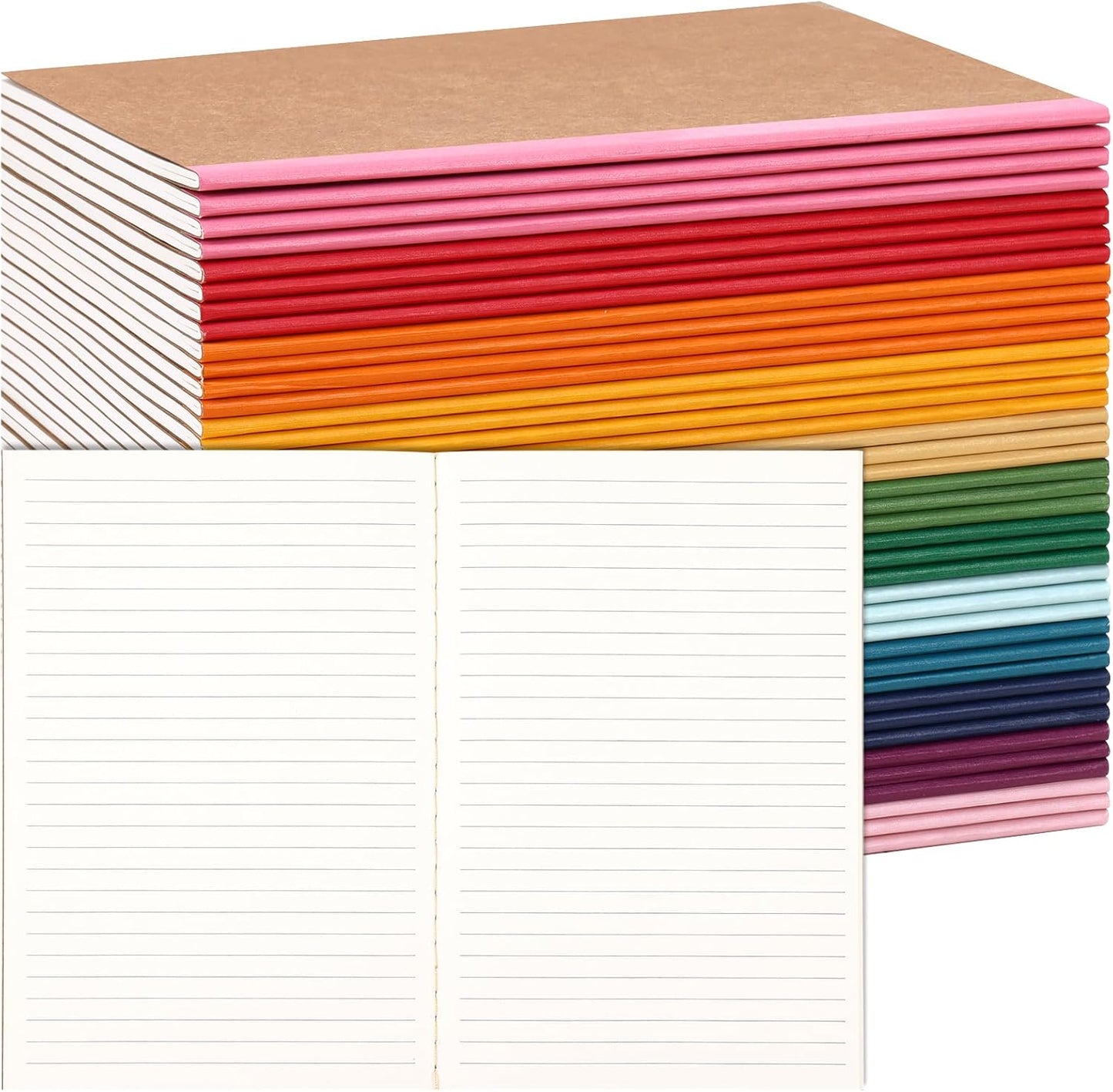 40pc A5 Kraft Journals, Rainbow Lined Pages - School-Writing-Kids